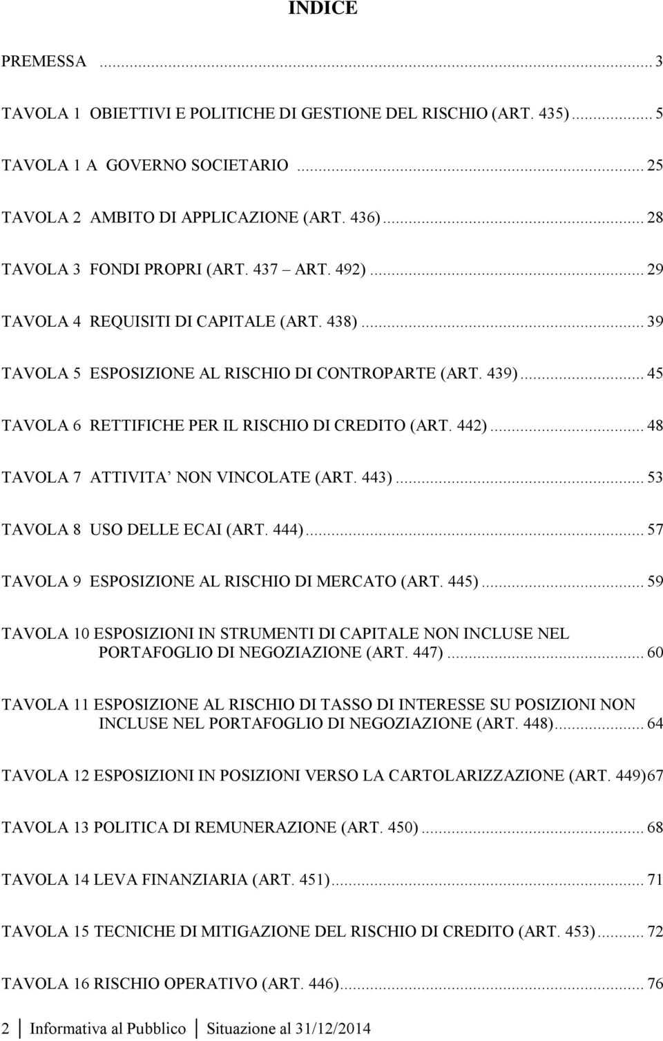 .. 45 TAVOLA 6 RETTIFICHE PER IL RISCHIO DI CREDITO (ART. 442)... 48 TAVOLA 7 ATTIVITA NON VINCOLATE (ART. 443)... 53 TAVOLA 8 USO DELLE ECAI (ART. 444).