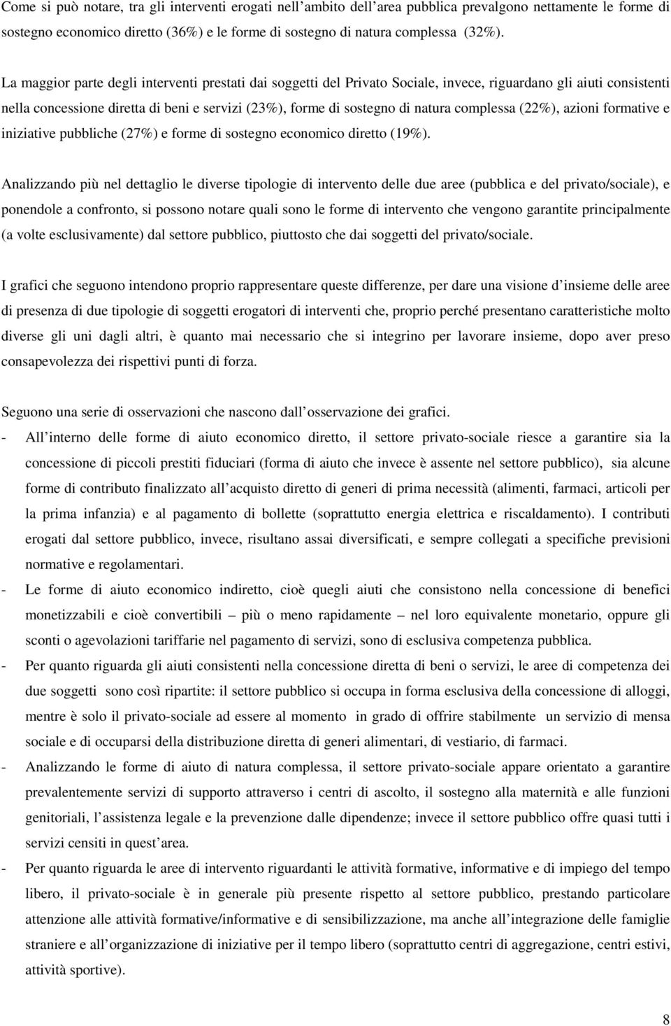 complessa (22%), azioni formative e iniziative pubbliche (27%) e forme di sostegno economico diretto (19%).