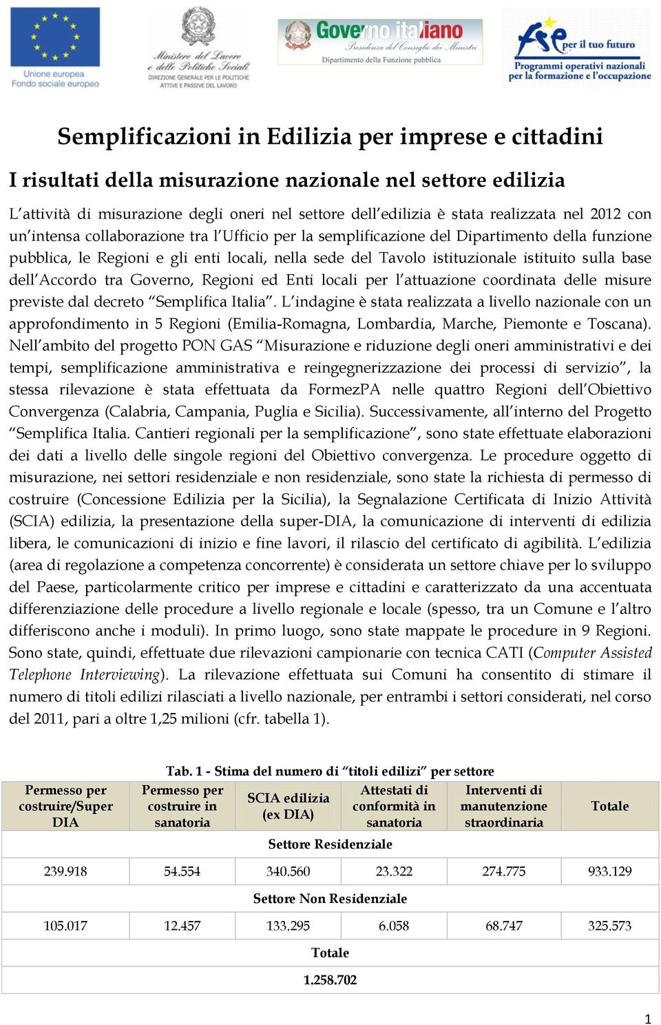 base dell Accordo tra Governo, Regioni ed Enti locali per l attuazione coordinata delle misure previste dal decreto Semplifica Italia.