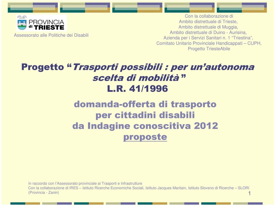 41/1996 domanda-offerta di trasporto per cittadini disabili da