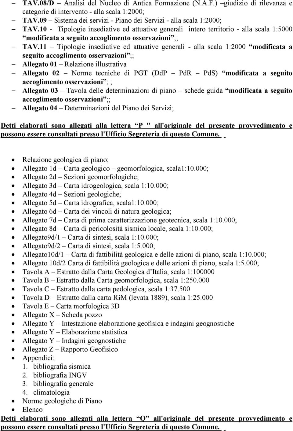 11 Tipologie insediative ed attuative generali - alla scala 1:2000 modificata a seguito accoglimento osservazioni ;; Allegato 01 Relazione illustrativa Allegato 02 Norme tecniche di PGT (DdP PdR PdS)