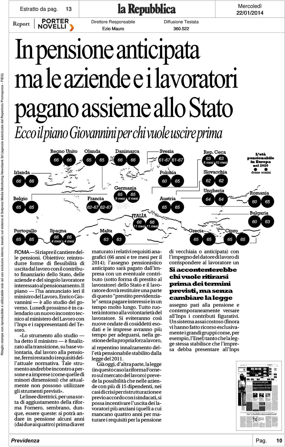 522 In pensione anticipata ma le aziende e i lavoratori pagano assieme allo Stato Ecco ilpìano Gìovaminìperchìvuole uscìreprim *r ^r Polo&i Danimarca LO Unito Olanda Svezia Rep.