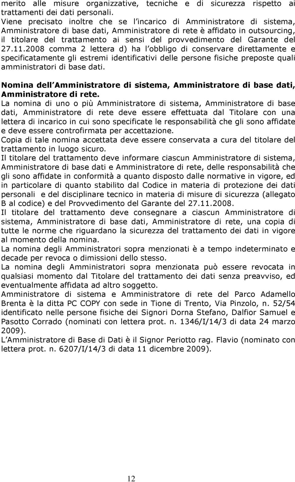 provvedimento del Garante del 27.11.