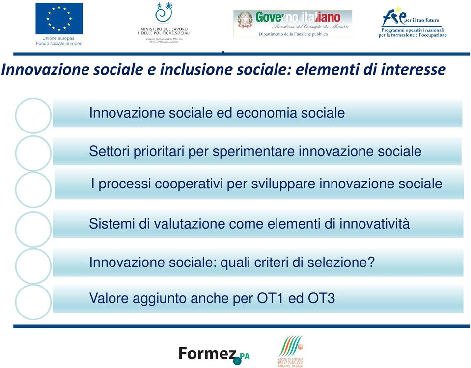 cooperativi per sviluppare innovazione sociale Sistemi di valutazione come elementi di