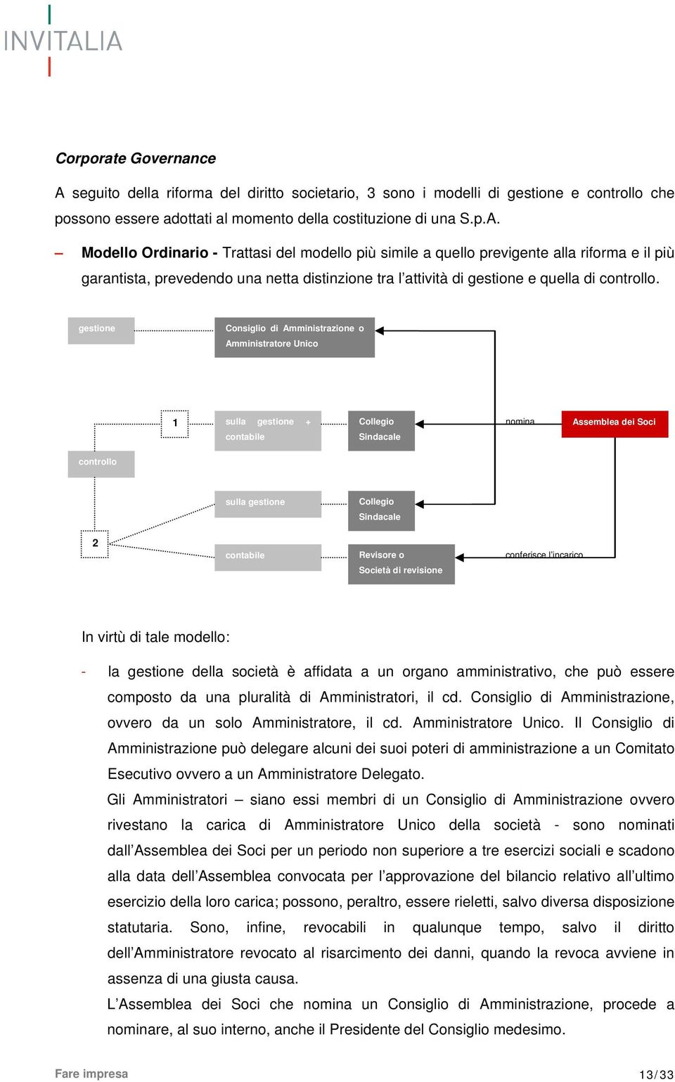 Modello Ordinario - Trattasi del modello più simile a quello previgente alla riforma e il più garantista, prevedendo una netta distinzione tra l attività di gestione e quella di controllo.