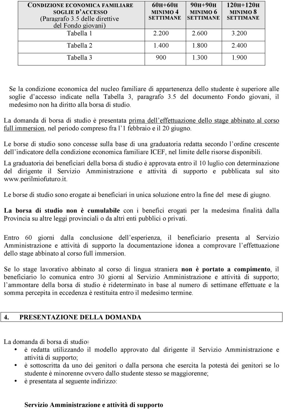 900 Se la condizione economica del nucleo familiare di appartenenza dello studente è superiore alle soglie d accesso indicate nella Tabella 3, paragrafo 3.