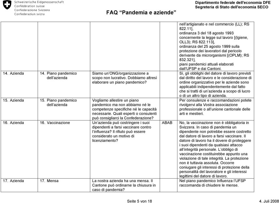 Vaccinazione Un azienda può costringere i suoi dipendenti a farsi vaccinare contro l influenza? Il rifiuto può essere considerato un motivo di licenziamento? 17. Azienda 17.