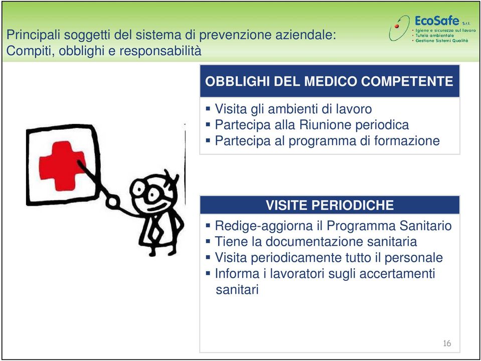 programma di formazione VISITE PERIODICHE Redige-aggiorna il Programma Sanitario Tiene la