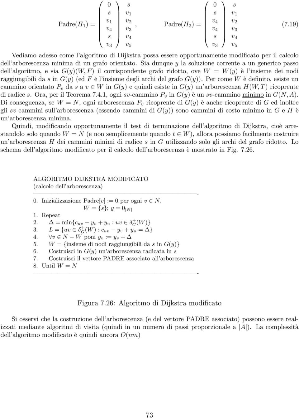 del grafo G(y)). Per come W è definio, eie un cammino orienao P v da a v W in G(y) e quindi eie in G(y) un arborecenza H(W, T ) ricoprene di radice. Ora, per il Teorema 7.4.