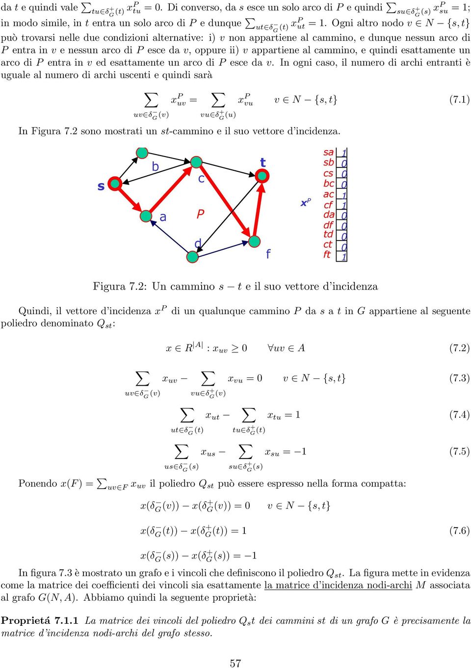 quindi eaamene un arco di P enra in v ed eaamene un arco di P ece da v. In ogni cao, il numero di archi enrani è uguale al numero di archi uceni e quindi arà x P uv = x P vu v N {, } (7.