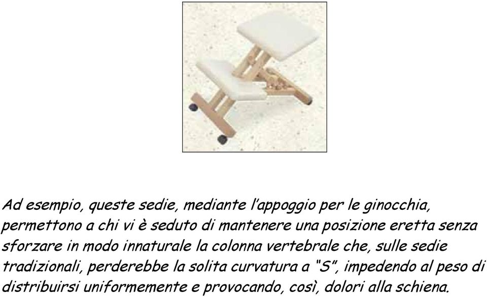 colonna vertebrale che, sulle sedie tradizionali, perderebbe la solita curvatura a