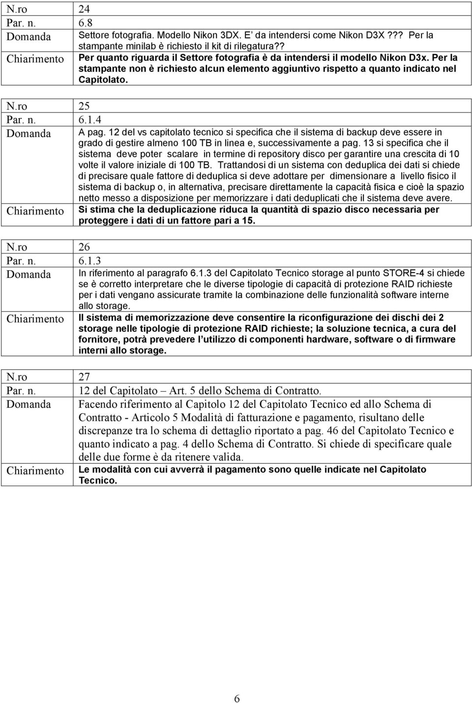 12 del vs capitolato tecnico si specifica che il sistema di backup deve essere in grado di gestire almeno 100 TB in linea e, successivamente a pag.