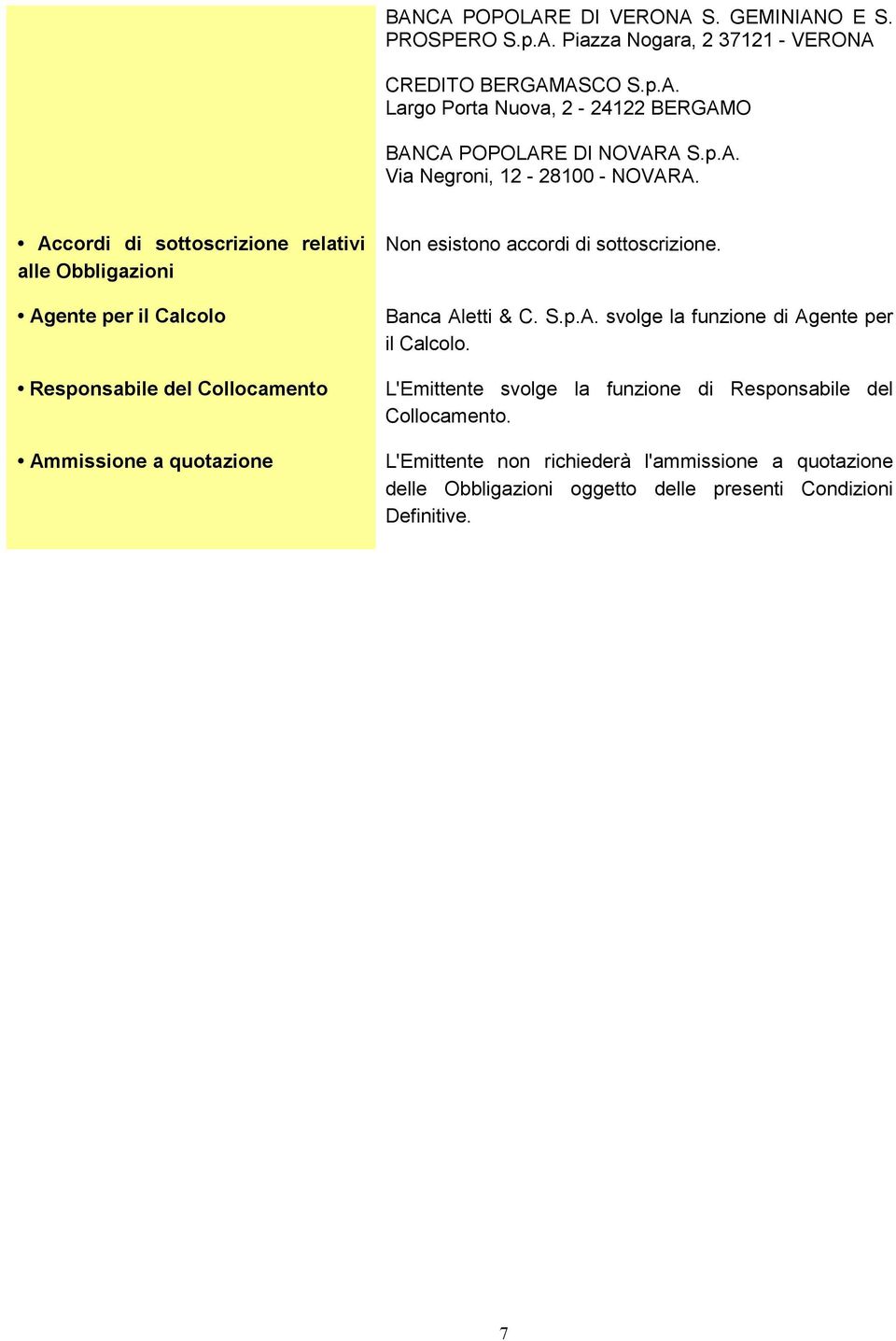 Banca Aletti & C. S.p.A. svolge la funzione di Agente per il Calcolo.