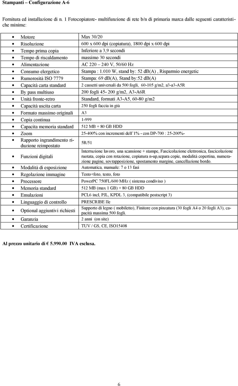 Inferiore a 3,9 secondi Tempo di riscaldamento massimo 30 secondi Alimentazione AC 220 240 V, 50/60 Hz Consumo elergetico Stampa : 1.