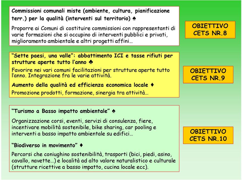 ambientale e altri progetti affini OBIETTIVO CETS NR.