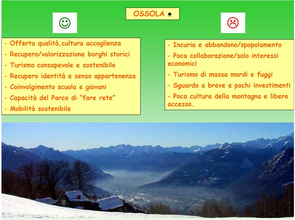 fare rete - Mobilità sostenibile - Incuria e abbandono/spopolamento - Poca collaborazione/solo interessi