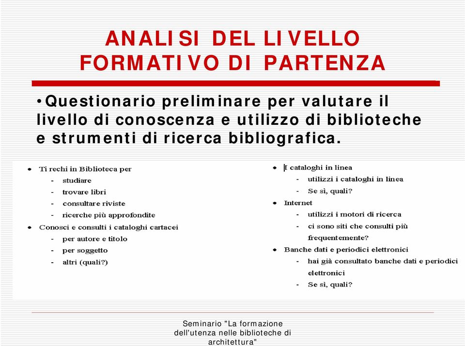 livello di conoscenza e utilizzo di