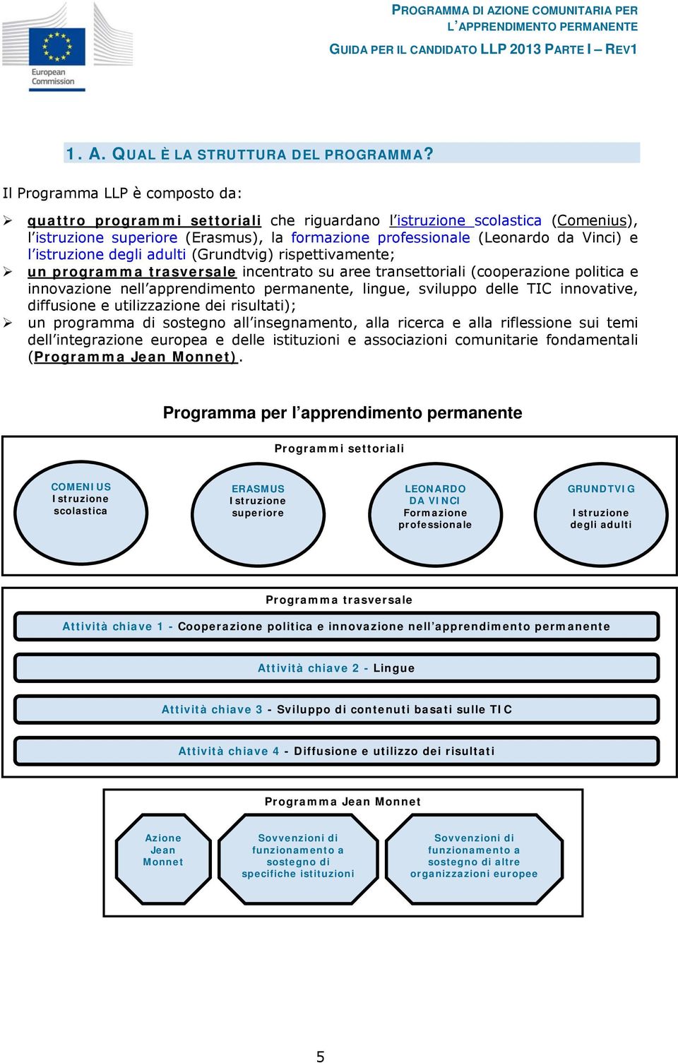 istruzione degli adulti (Grundtvig) rispettivamente; un programma trasversale incentrato su aree transettoriali (cooperazione politica e innovazione nell apprendimento permanente, lingue, sviluppo