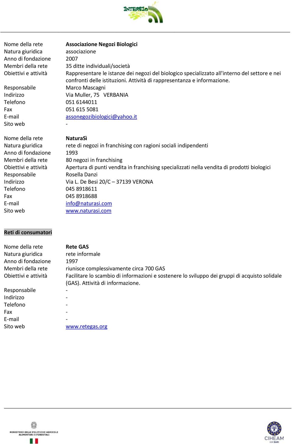 Marco Mascagni Via Muller, 75 VERBANIA Telefono 051 6144011 Fax 051 615 5081 assonegozibiologici@yahoo.