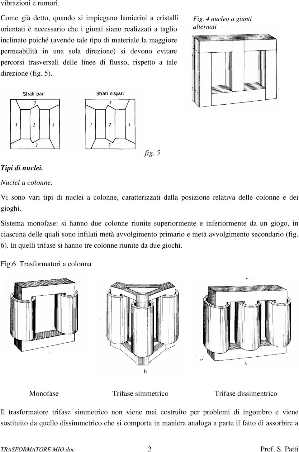 sola direzione) si devono evitare percorsi trasversali delle linee di flusso, rispetto a tale direzione (fig. 5). Fig. 4 nucleo a giunti alternati fig. 5 Tipi di nuclei. Nuclei a colonne.