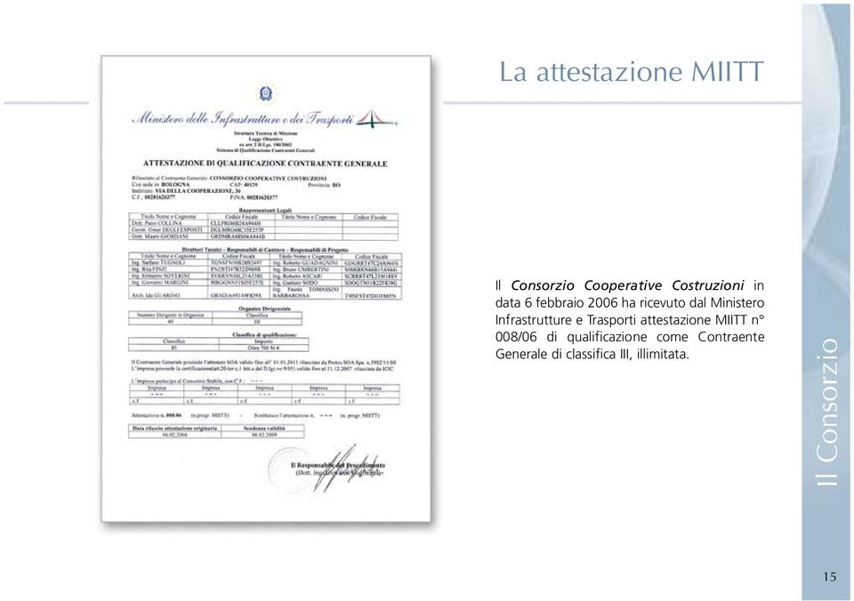 Infrastrutture e Trasporti attestazione MIITT n 008/06 di