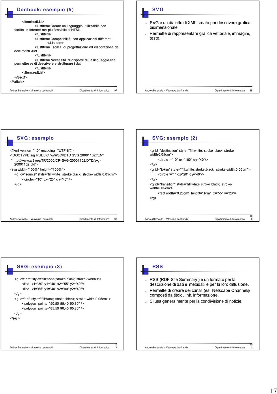 </ListItem> </ItemizedList> </Sect1> </Article> SVG è un dialetto di XML creato per descrivere grafica bidimensionale. Permette di rappresentare grafica vettoriale, immagini, testo.