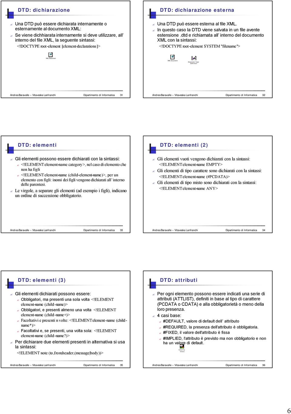 dtd e richiamata all interno del documento XML con la sintassi: <!