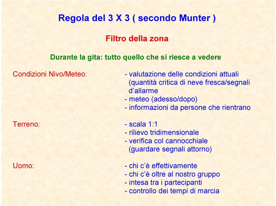 informazioni da persone che rientrano Terreno: - scala 1:1 - rilievo tridimensionale - verifica col cannocchiale (guardare