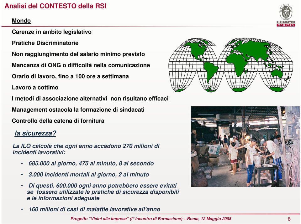 di fornitura la sicurezza? La ILO calcola che ogni anno accadono 270 milioni di incidenti lavorativi: 685.000 al giorno, 475 al minuto, 8 al secondo 3.