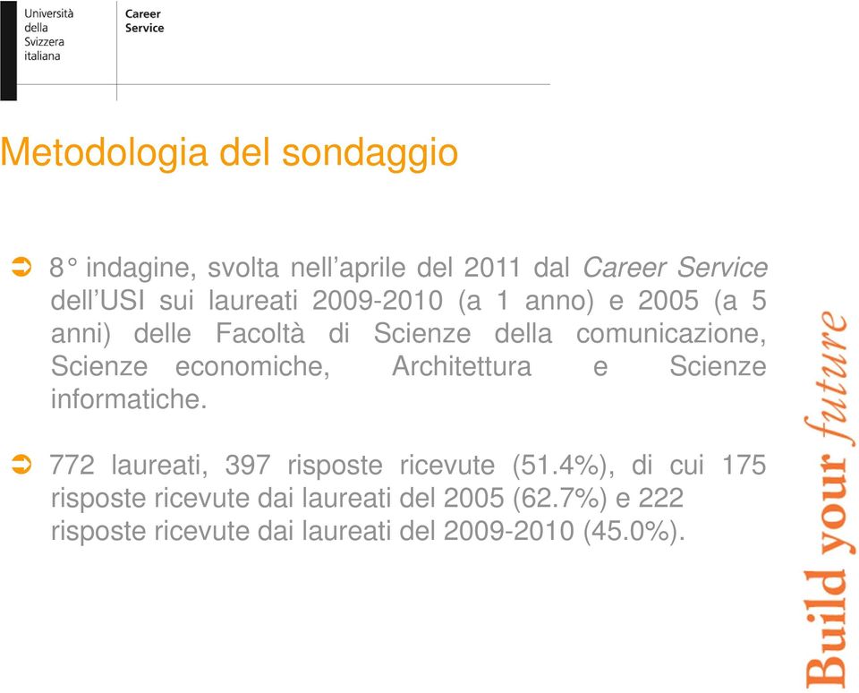 economiche, Architettura e Scienze informatiche. 772 laureati, 397 risposte ricevute (51.