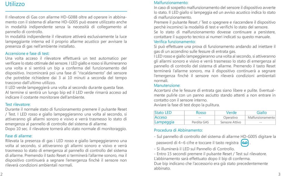 In modalità indipendente il rilevatore attiverà esclusivamente la luce lampeggiante interna ed il proprio allarme acustico per avvisare la presenza di gas nell ambiente installato.