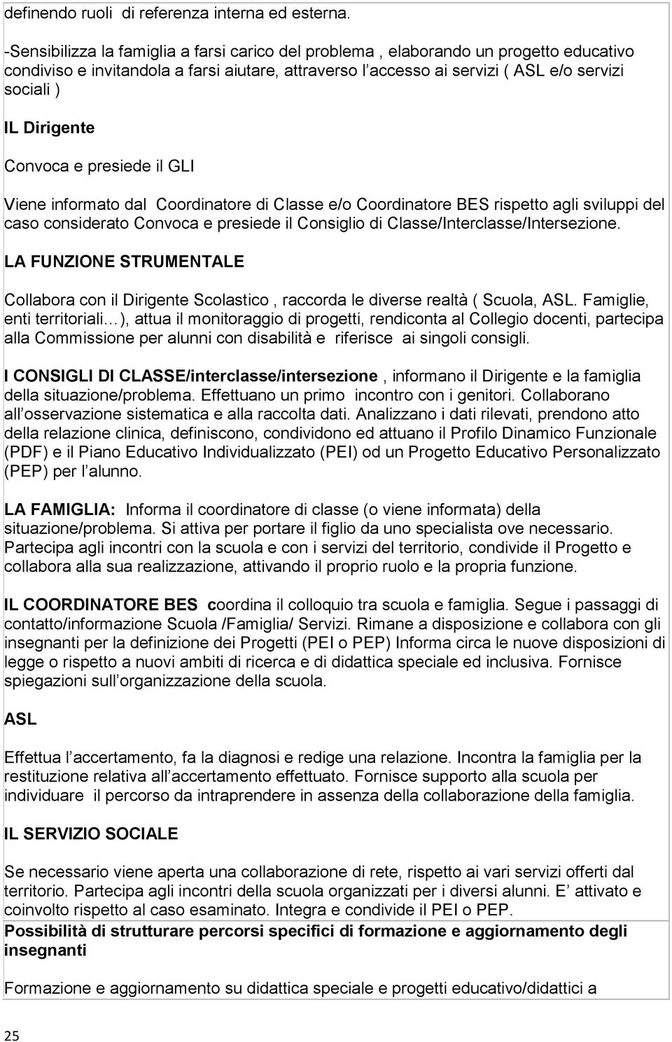 Dirigente Convoca e presiede il GLI Viene informato dal Coordinatore di Classe e/o Coordinatore BES rispetto agli sviluppi del caso considerato Convoca e presiede il Consiglio di