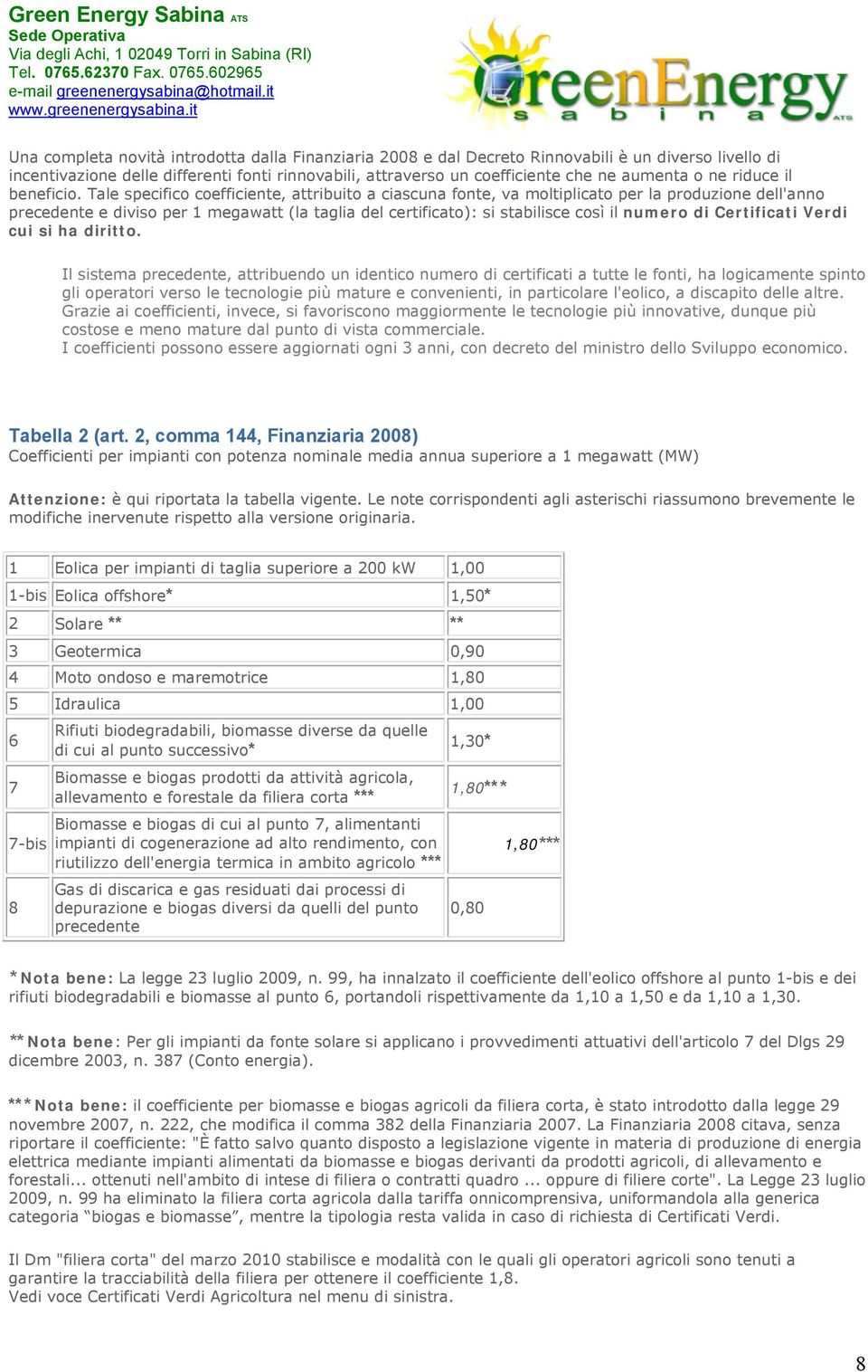 Tale specifico coefficiente, attribuito a ciascuna fonte, va moltiplicato per la produzione dell'anno precedente e diviso per 1 megawatt (la taglia del certificato): si stabilisce così il numero di