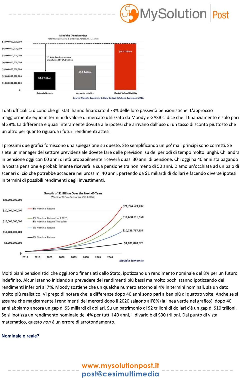 La differenza è quasi interamente dovuta alle ipotesi che arrivano dall uso di un tasso di sconto piuttosto che un altro per quanto riguarda i futuri rendimenti attesi.