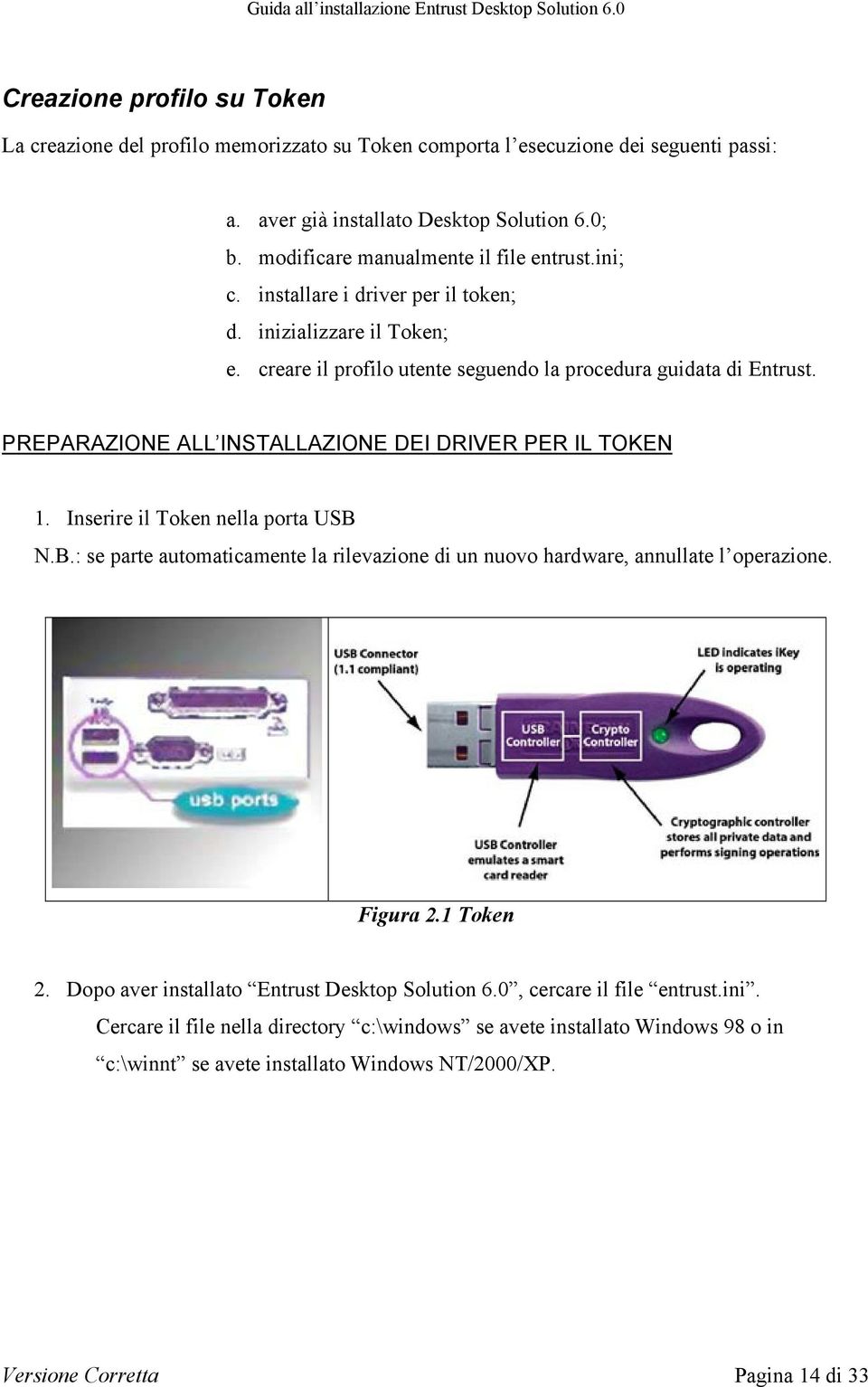 PREPARAZIONE ALL INSTALLAZIONE DEI DRIVER PER IL TOKEN 1. Inserire il Token nella porta USB N.B.: se parte automaticamente la rilevazione di un nuovo hardware, annullate l operazione. Figura 2.