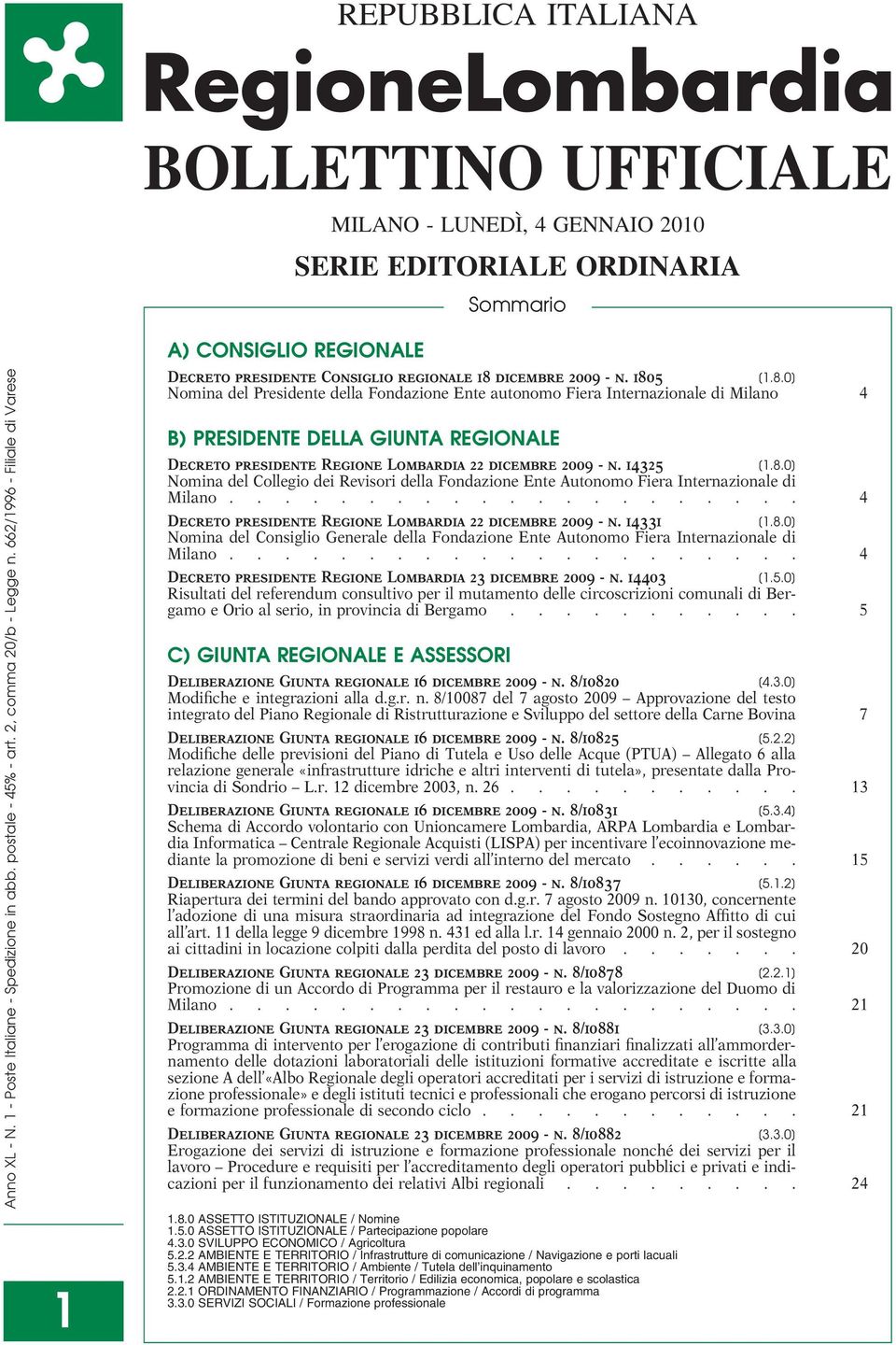 - n. 1805 [1.8.0] Nomina del Presidente della Fondazione Ente autonomo Fiera Internazionale di Milano 4 B) PRESIDENTE DELLA GIUNTA REGIONALE Decreto presidente Regione Lombardia 22 dicembre 2009 - n.