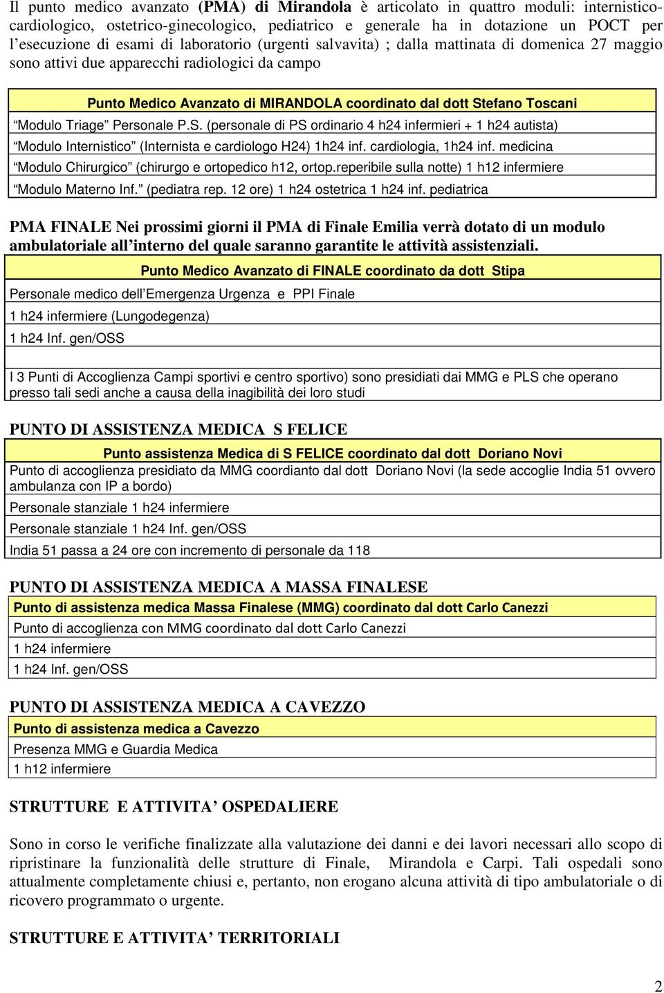 Modulo Triage Personale P.S. (personale di PS ordinario 4 h24 infermieri + 1 h24 autista) Modulo Internistico (Internista e cardiologo H24) 1h24 inf. cardiologia, 1h24 inf.