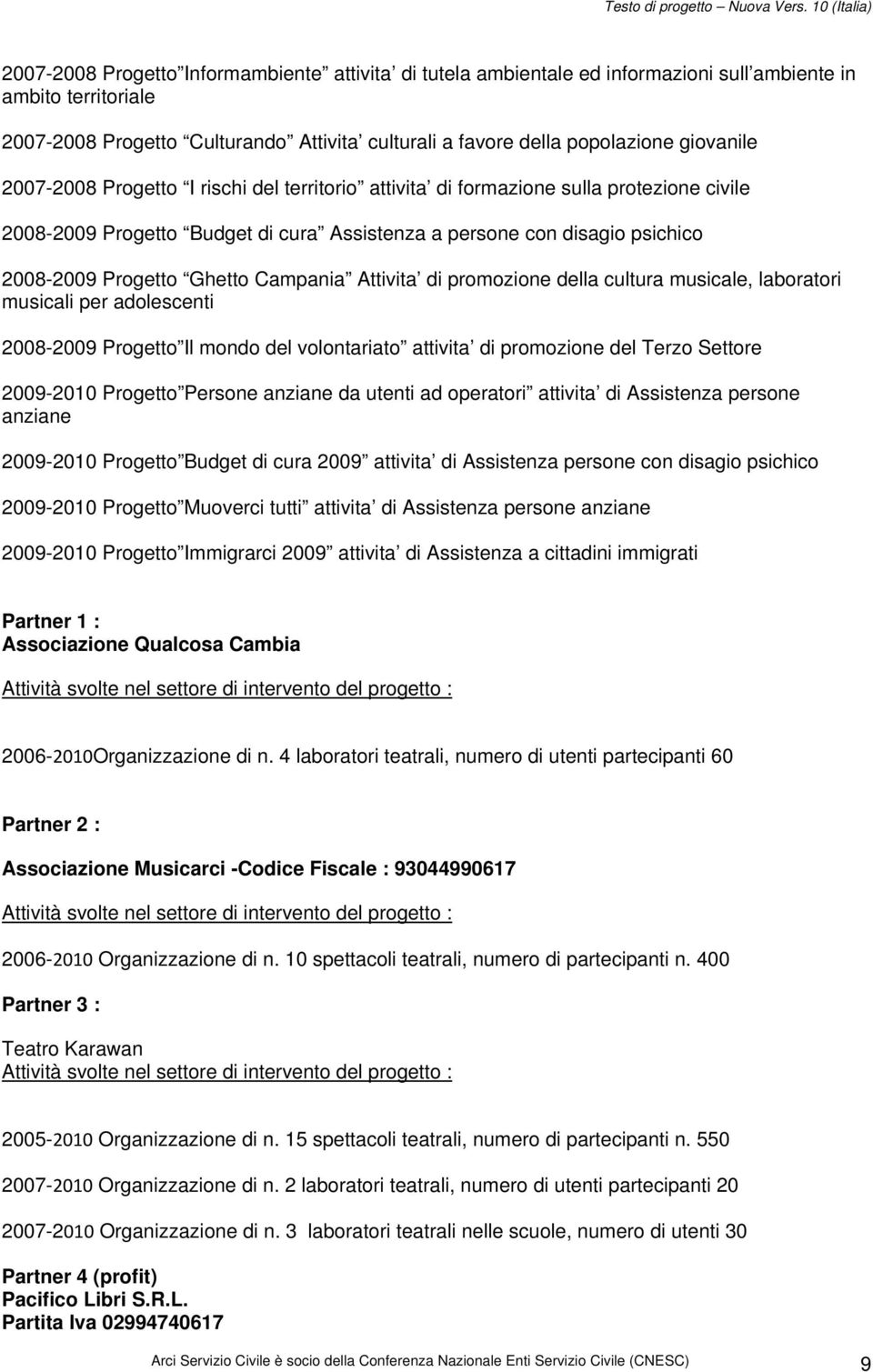 Ghetto Campania Attivita di promozione della cultura musicale, laboratori musicali per adolescenti 2008-2009 Progetto Il mondo del volontariato attivita di promozione del Terzo Settore 2009-2010