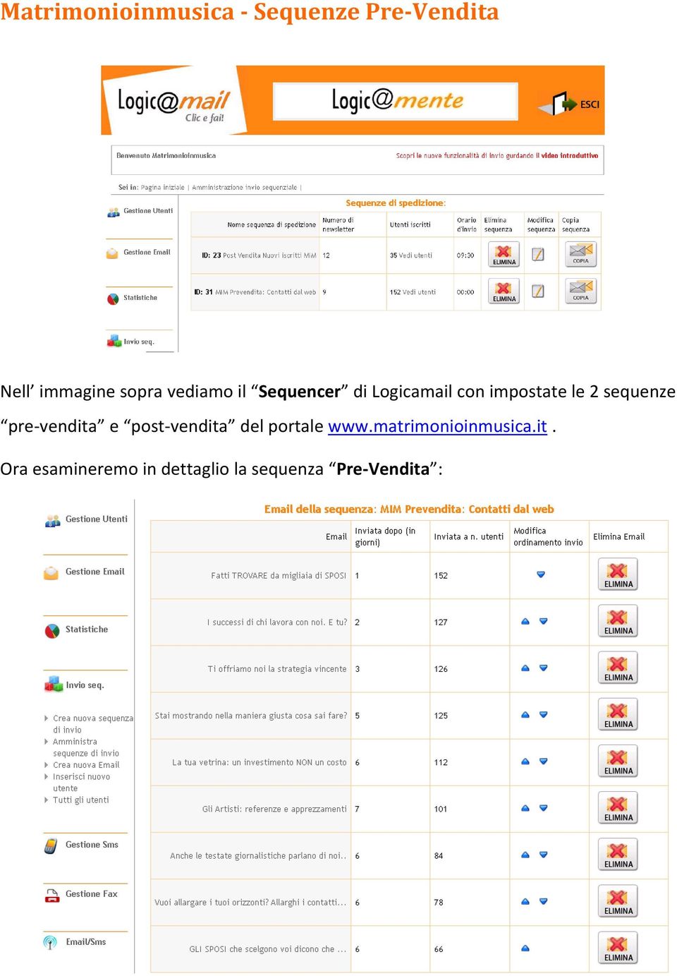 sequenze pre vendita e post vendita del portale www.