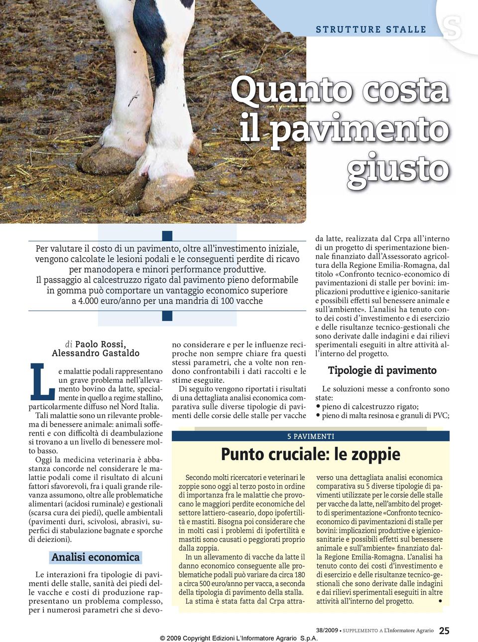 000 euro/anno per una mandria di 100 vacche di Paolo Rossi, Alessandro Gastaldo Le malattie podali rappresentano un grave problema nell allevamento bovino da latte, specialmente in quello a regime