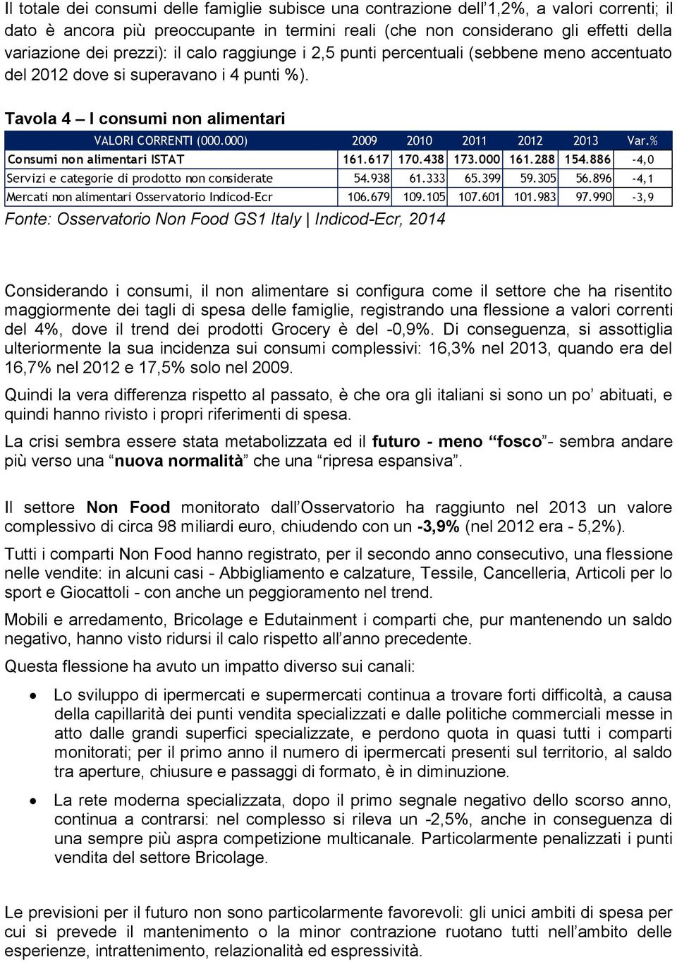 % Consumi non alimentari ISTAT 1.617 170.38 173.000 1.288.886 -,0 Servizi e categorie di prodotto non considerate 5.938 61.333 65.399 59.305 56.