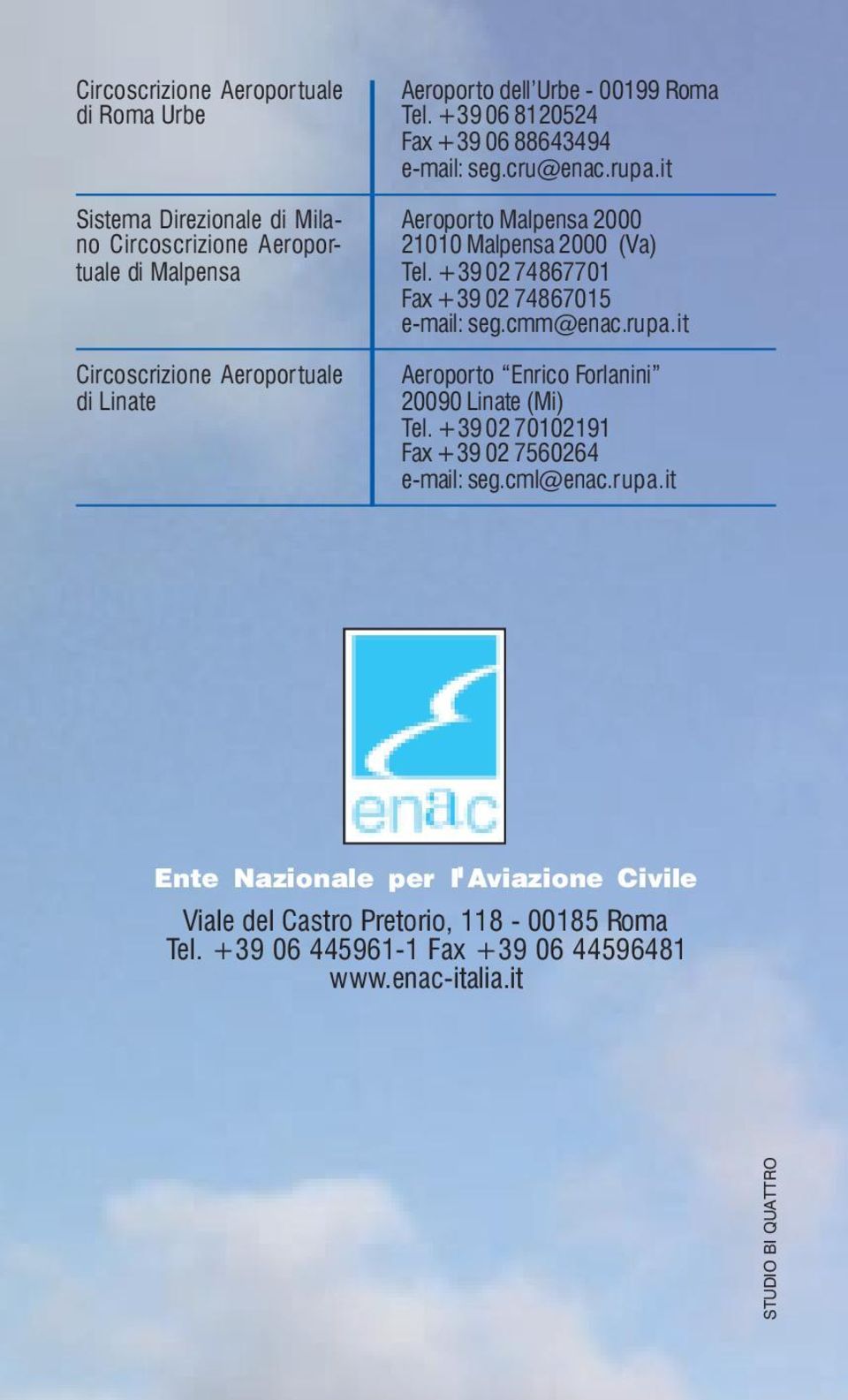 +39 02 74867701 Fax +39 02 74867015 e-mail: seg.cmm@enac.rupa.it Aeroporto Enrico Forlanini 20090 Linate (Mi) Tel.