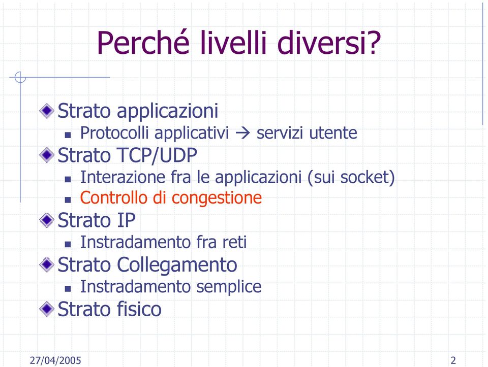 TCP/UDP Interazione fra le applicazioni (sui socket) Controllo di