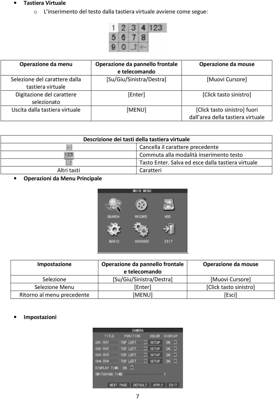 fuori dall area della tastiera virtuale Descrizione dei tasti della tastiera virtuale Cancella il carattere precedente Commuta alla modalità inserimento testo Tasto Enter.