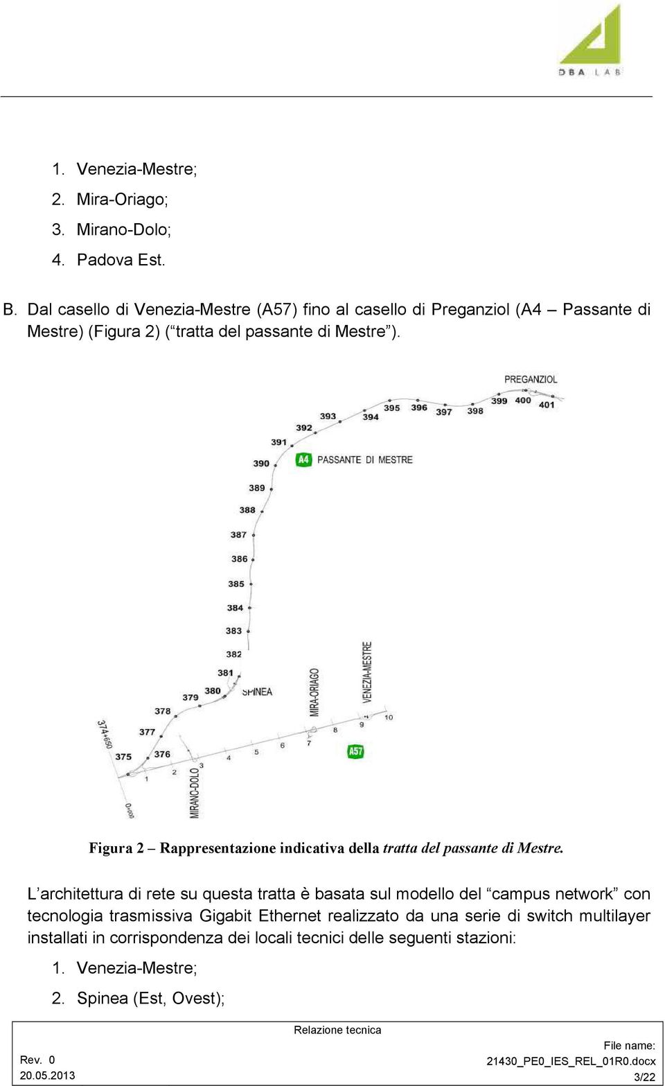 Figura 2 Rappresentazione indicativa della tratta del passante di Mestre.