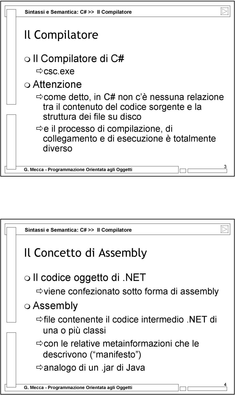 compilazione, di collegamento e di esecuzione è totalmente diverso 3 Sintassi e Semantica: C# >> Il Compilatore Il Concetto di Assembly Il codice