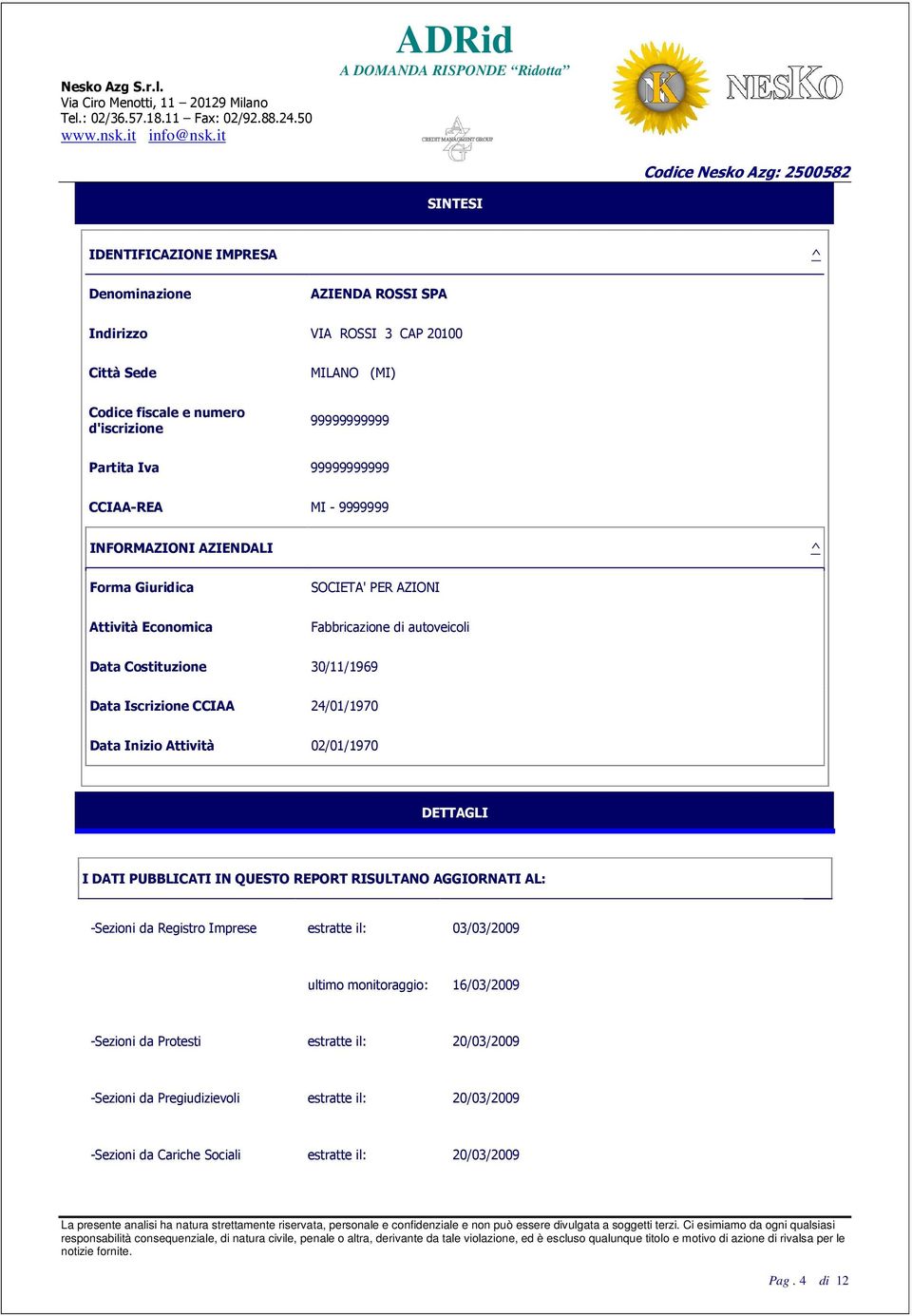 Iscrizione CCIAA 24/01/1970 Data Inizio Attività 02/01/1970 DETTAGLI I DATI PUBBLICATI IN QUESTO REPORT RISULTANO AGGIORNATI AL: -Sezioni da Registro Imprese estratte il: 03/03/2009