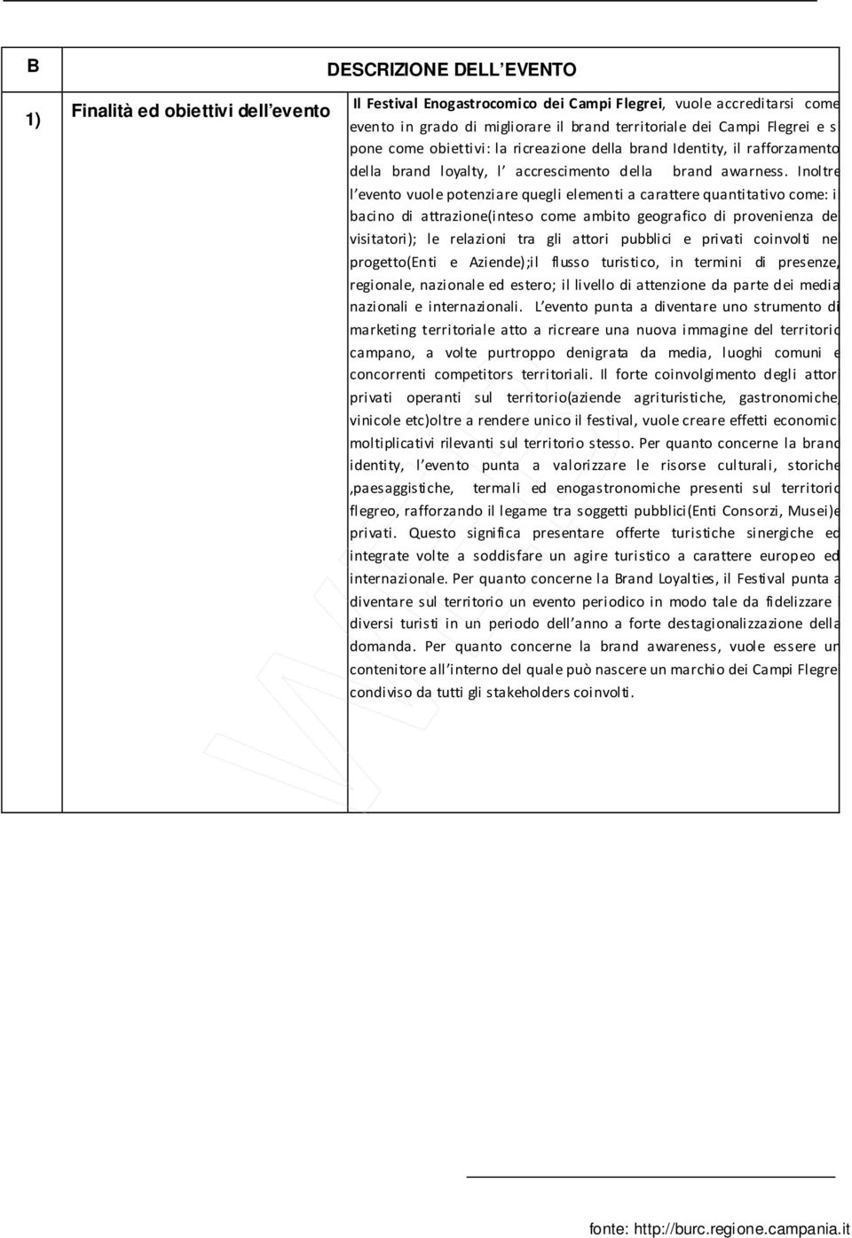 Inoltre l evento vuole potenziare quegli elementi a carattere quantitativo come: il bacino di attrazione(inteso come ambito geografico di provenienza dei visitatori); le relazioni tra gli attori