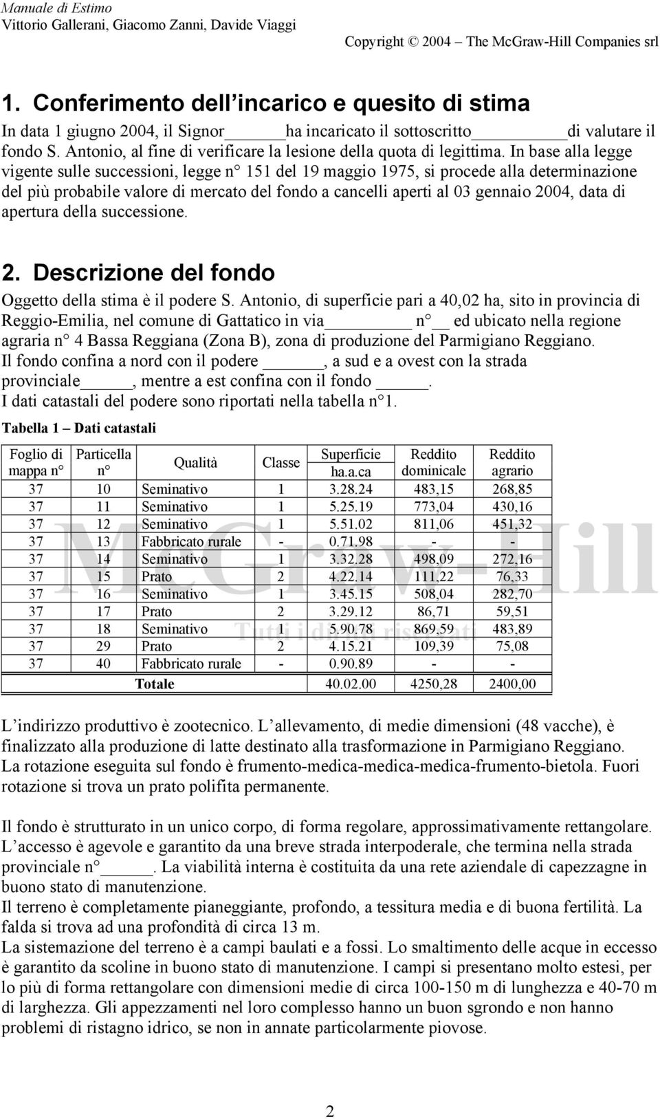 In base alla legge vigente sulle successioni, legge n 151 del 19 maggio 1975, si procede alla determinazione del più probabile valore di mercato del fondo a cancelli aperti al 03 gennaio 2004, data