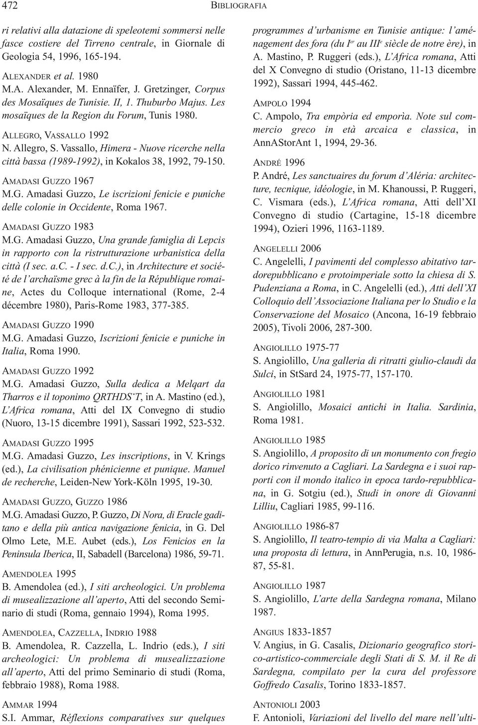 Vassallo, Himera - Nuove ricerche nella città bassa (1989-1992), in Kokalos 38, 1992, 79-150. AMADASI GUZZO 1967 M.G. Amadasi Guzzo, Le iscrizioni fenicie e puniche delle colonie in Occidente, Roma 1967.